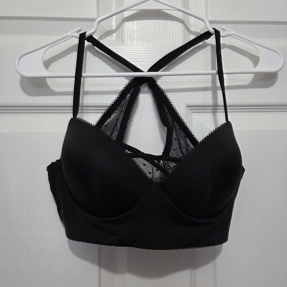 Victoria Secret No Wire Padded Demi Pullover Lace Racerback Black Bra Size Large - Picture 2 of 8
